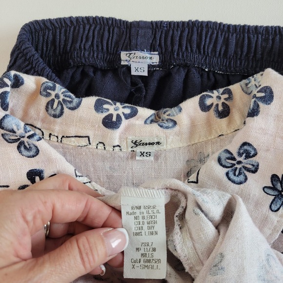 Garson Linen Pant Suit Set Size XS Blue and Cream Elastic Waist Button Top VTG - Picture 13 of 13